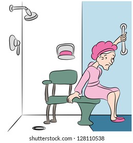 An image of a senior woman using a shower bench.