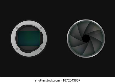 Image sensor and shutter. Vector illustration. Camera matrix.