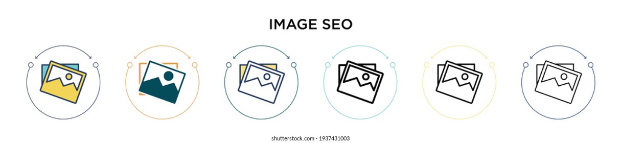 Image seo icon in filled, thin line, outline and stroke style. Vector illustration of two colored and black image seo vector icons designs can be used for mobile, ui, web