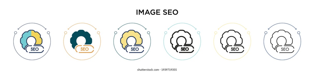 Image seo icon in filled, thin line, outline and stroke style. Vector illustration of two colored and black image seo vector icons designs can be used for mobile, ui, web