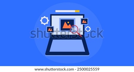 Image SEO, Inserting alt tag for Image SEO, Technical Search engine optimization - vector illustration with icons