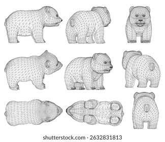The image is a series of black and white drawings of Panda in various poses. The drawings are all different sizes and orientations, but they all share a similar theme of Panda