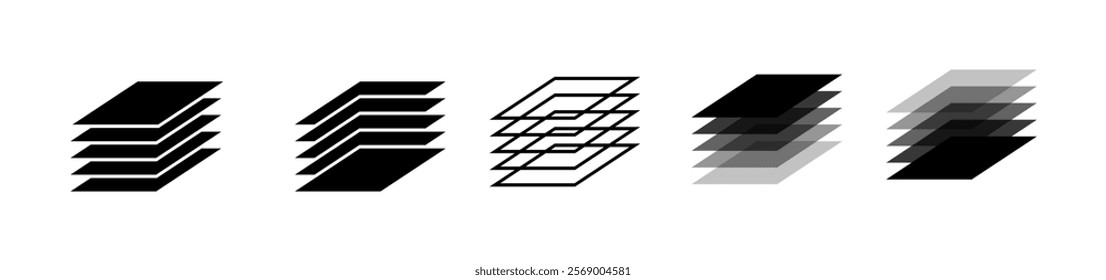 The image is a series of five different shapes, all of which are black and white. Vector icons