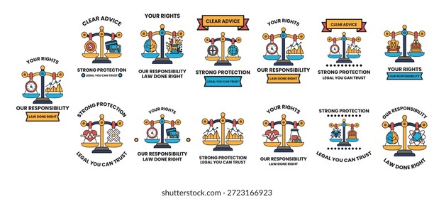 La Imagen es una serie de escalas con diferentes pesos a cada lado. Las escalas están etiquetadas con diferentes derechos y responsabilidades, como "Sus derechos"