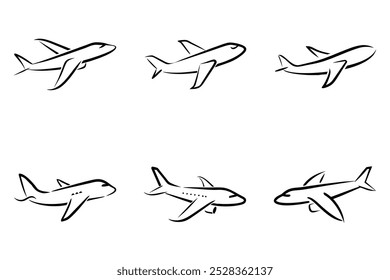 The image is a series of six airplanes in different positions. The airplanes are all white and have a simple design