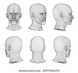 The image is a series of six same heads, all of which are drawn in black and white.