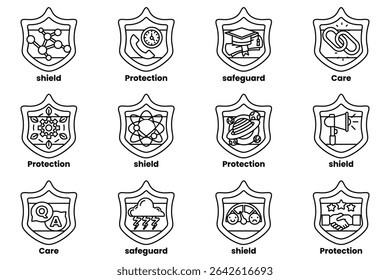 A imagem é um conjunto de 12 símbolos diferentes que representam proteção. Cada símbolo tem um significado diferente e é usado para transmitir uma mensagem específica. Os símbolos são organizados em uma grade