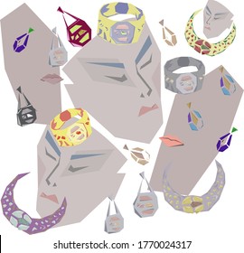 image with a set of different stylized jewelry
