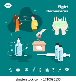 imagen ambientada para combatir el coronavirus en el mundo, unámonos para combatir el coronavirus con, donación, distanciamiento social, usando masker, y encontrar la vacuna