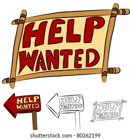 An image of a set of help wanted signs.