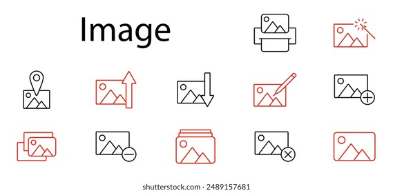Image set icon. Location, upload, download, print, edit, enhance, add, remove, organize, manage, picture, photo, gallery, snapshot, digital, multimedia, camera, photography, graphics, interface.