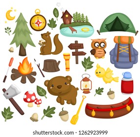 an image set of many item and object related to camping
