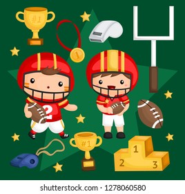 an image set of many object related to american football