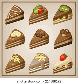 Image set of nine cakes. vector illustration