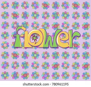 The image of a set of objects. Among them there is the word "flower".