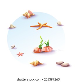 Image set of seashells and stones