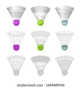Image of a set of shuttlecocks. Silhouette, flat, realistic. Badminton game, sport. Vector illustration.
