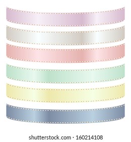 Image of a set of six colorful satin ribbons isolated on a background.