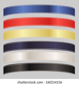 Image of a set of six colorful satin ribbons isolated on a background.