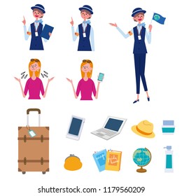 An image set of tour guide, suitcase, travel goods etc.