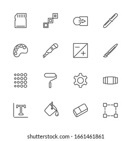 Image Setting, Photo Edit outline icons set - Black symbol on white background. Image Setting, Photo Edit Simple Illustration Symbol - lined simplicity Sign. Flat Vector thin line Icon editable stroke