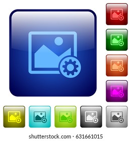 Image settings icons in rounded square color glossy button set