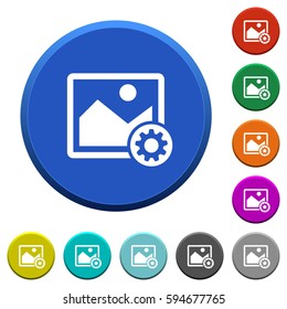 Image settings round color beveled buttons with smooth surfaces and flat white icons