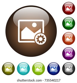 Image settings white icons on round color glass buttons