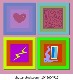 Image of several objects. Among them there are squares, heart and the word "smartphone".
