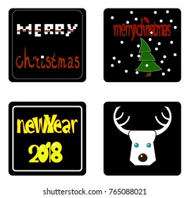 An image of several objects and words inside black shapes.