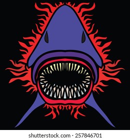 Image of shark in abstract style, done in a slightly psychedelic manner