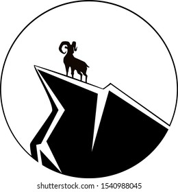 Image of a sheep on top of a mountain. EPS10 vector illustration.