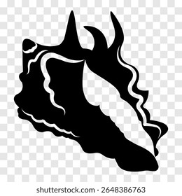 Image of a shell, abstract drawing in silhouette. Black on white background, vector.