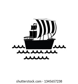 image of ship, boat icon on waves. Vector illustration