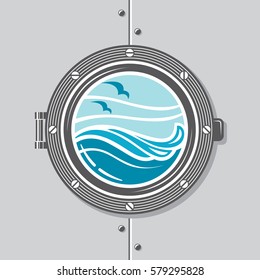 image of ship porthole with glass. Vector illustration