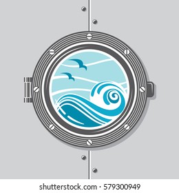 image of ship porthole with glass. Vector illustration