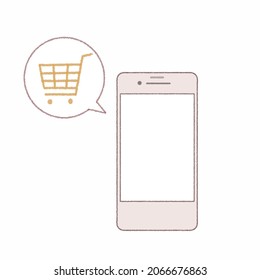 La imagen de comprar con un smartphone. Un estilo de arte sencillo y discreto. Sobre un fondo blanco.
