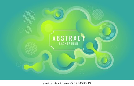 The image showcases an abstract background design featuring fluid shapes in vibrant green and teal gradients, complemented by circles and lines.