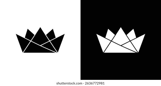 The image showcases an abstract crown formed with interconnected geometric triangles and lines, duplicated with inverted colors against a contrasting background.