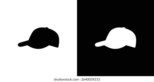 The image showcases a baseball cap silhouette, appearing in black on a white background and in white on a black background, split vertically.