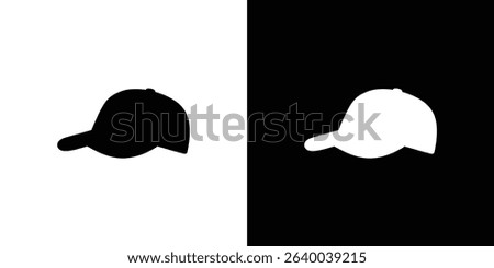 The image showcases a baseball cap silhouette, appearing in black on a white background and in white on a black background, split vertically.