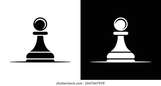 A imagem mostra um peão de xadrez preto sobre um fundo branco e um peão de xadrez branco sobre um fundo preto. Este gráfico representa um estilo minimalista e contrastante.