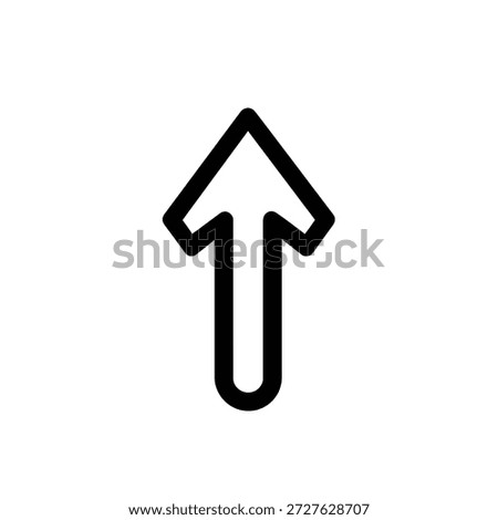 The image showcases a bold, black arrow pointing upwards. The arrow's design is simple yet distinct, standing out against the clean, white background. Vector graphic.