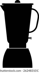 The image showcases a bold, black silhouette of a blender, standing in sharp contrast against a clean white background. Its simplicity emphasizes sleek lines and recognizable form.