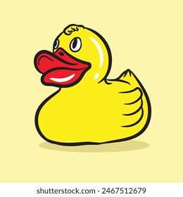 La Imagen muestra un clásico pato de goma amarillo, un juguete icónico de la infancia a menudo asociado con la diversión durante el baño. Cuenta con un cuerpo amarillo brillante, un pico rojo y una cara sonriente alegre.