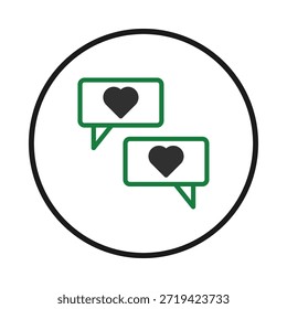 The image showcases a clean and simple design with two chat bubbles containing heart icons, representing a love themed messaging concept. Ideal for illustrating online communication, social media