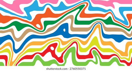 The image showcases a dynamic and abstract composition of overlapping wavy lines in bold, contrasting colors including green, blue, red, orange, and yellow. The curves create a sense of movement and fluidity, with some areas blending and others sharply intersecting, resulting in a visually striking and energetic pattern.