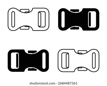 La Imagen presenta cuatro diseños diferentes de hebillas, cada uno de ellos en un estilo minimalista. Las hebillas se muestran en blanco y negro, sobre un fondo blanco y limpio. 