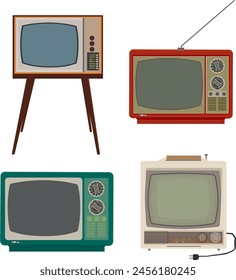 The image showcases four distinct styles of vintage TVs, each representing a different era. Designers can draw inspiration from these historical pieces to create modern designs that pay homage to the 