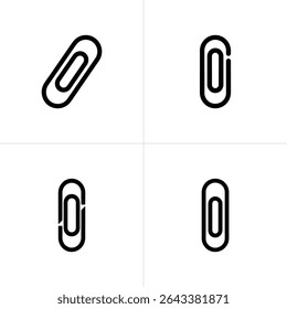 The image showcases four minimalist black paper clip icons on a white background. The clips are presented in varying orientations, offering a simple design aesthetic.